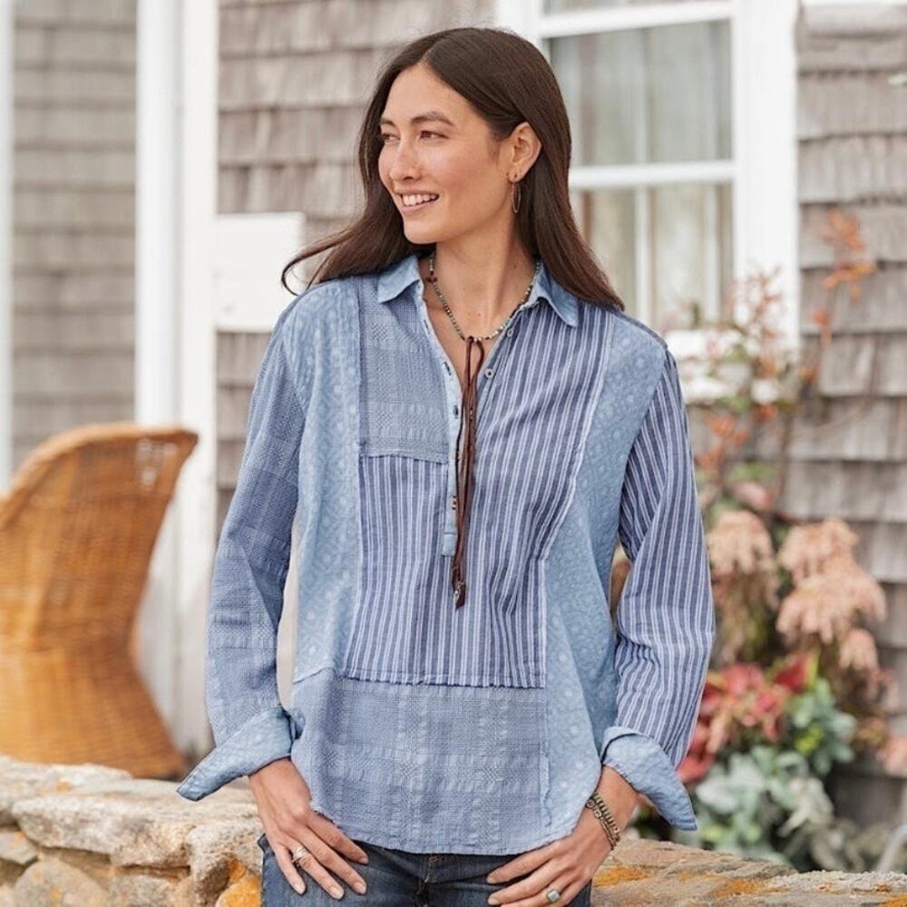Sundance Blue Mixed Media Mariel Popover Blouse Sz.S